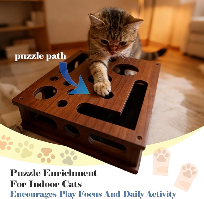 Cat Nail File Puzzle Enrichment Box, Wooden Cat Scratch Puzzle Box with Sandpaper Inside, Cat Scratch Puzzle Enrichment Box Nail File, Stress-Free Alternative to Clippers and Grinders for Indoor Cats
