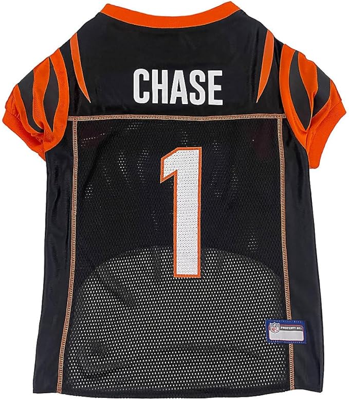 NFLPA JA'MARR Chase PET Jersey, NFL Dog Shirt, Size Large, Cincinnati Bengals Mesh Jersey for Dogs