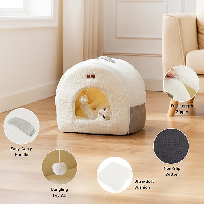 ZOMISIA Cat Bed Cave for Indoor Cats, 2-in-1 Cat Cave for Kittens and Small Pets with Removable Washable Cushioned Pillow, Enclosed Cat Bed Cozy Cat House Hideout with Non-Slip Bottom, 15 Inches