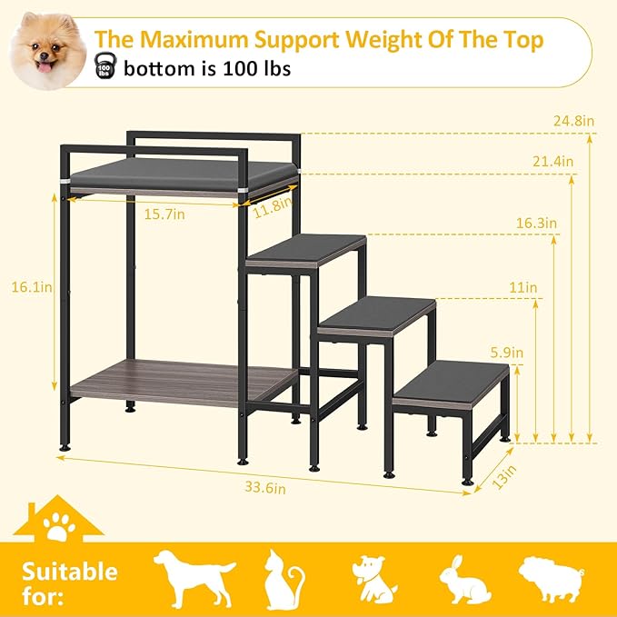 Dog Window Perch Dog Steps for High Beds and Couch, 22''H Non-Slip Stairs for Small Medium Cats, 4 Steps Pet Bunk Bed with Stair, Sturdy Frame