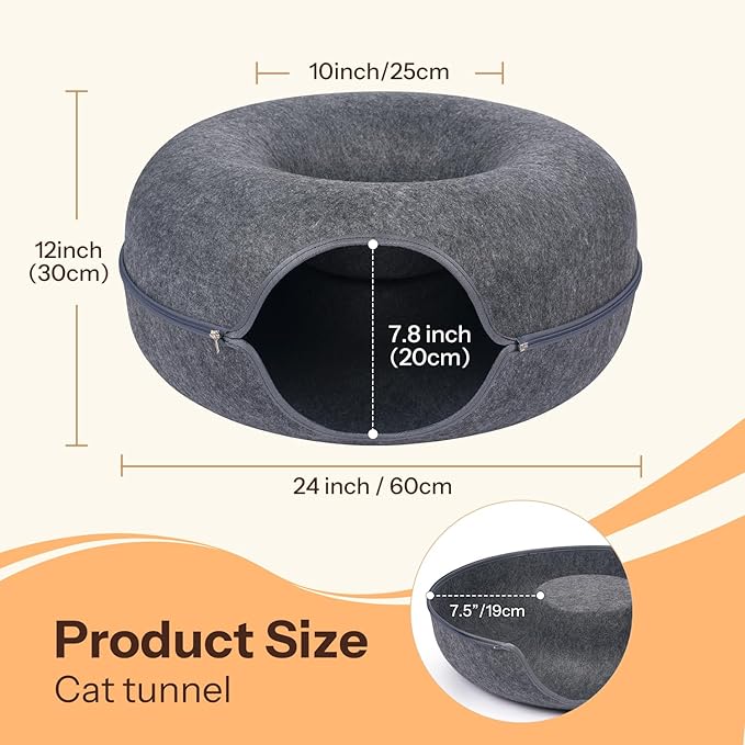 Peekaboo Cat Cave Bed for Indoor Cats, Scratch-Resistant Cat Donut Tunnel for Multiple & Large Cats, Detachable Round Cat Hideaway for Playing, Sleeping and Hiding