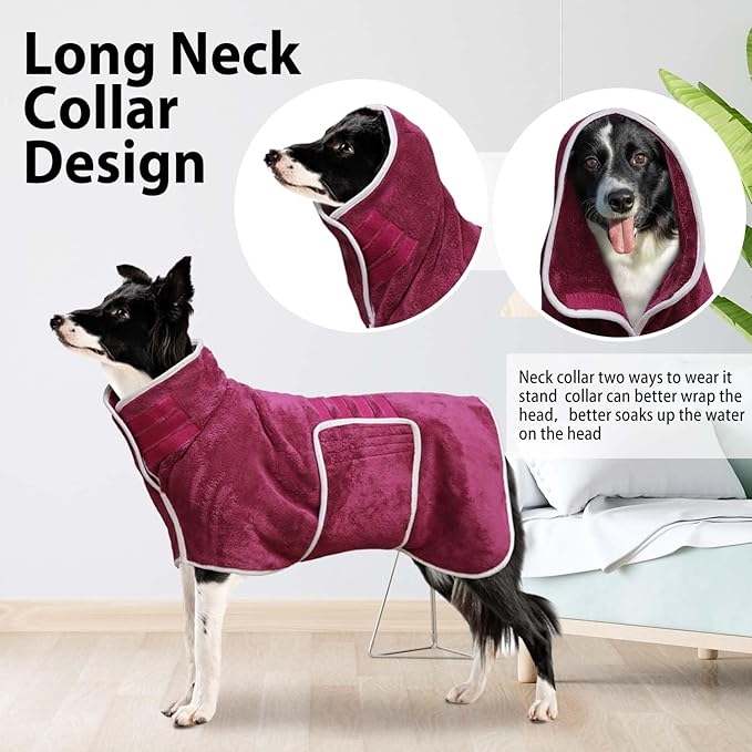 Dog Bathrobe Towel Dog Drying Coat - Super Absorbent Bath Robe for Drying Dogs Large, Soft Adjustable Collar & Belly Strap Fast Drying Coat Pet Dog Cat Bath Robe Towel (Purple, 3X-Large)