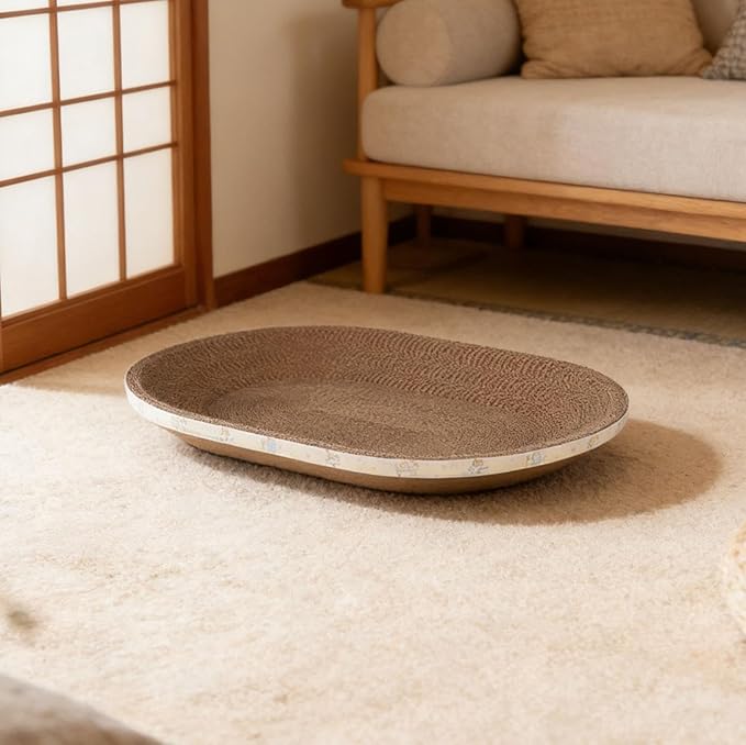 Oval Cat Cardboard Scratcher Bed, 2-in-1 Corrugated Cardboard Scratching Pad, Corrugated Lounge Couch Breathable Pet Scratch Pad for Small and Large Cats (Coffee*2)