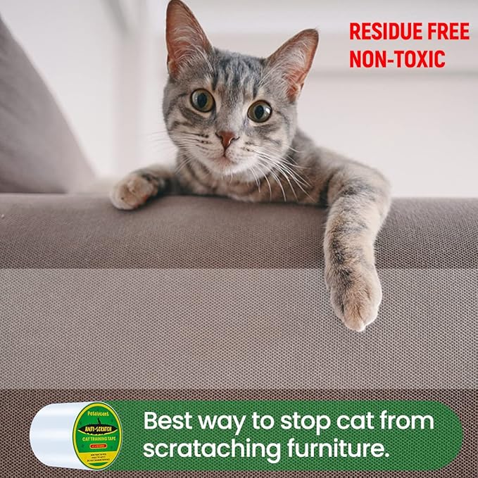 Cat Scratch Furniture Protector Tape, Double Sided Clear Sticky Paws Guards for Carpet, Sofa, Couch, Door (4''x 15 Yards, Blue)