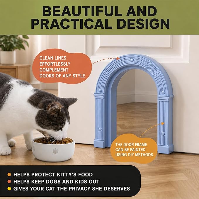 Cat Door for Interior Doors Large - No-Flap, No Training Needed, Indoor Cat Door Fits Cats Up to 25 lbs, Easy Installation, Installs in Minutes, Fits 1.25" to 1.75" Thick Solid & Hollow Doors Blue