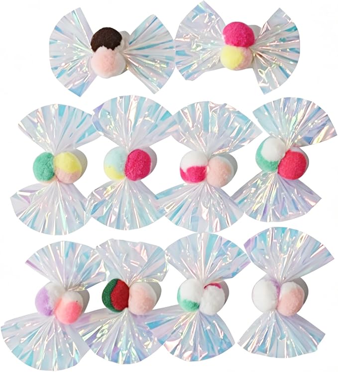 IUHKBH Cat Crinkle Toy, 10 PCS Shiny Bow Interactive Cat Toys Self Play Mylar Crinkler Kitten Toy for Indoor Self Entertainment