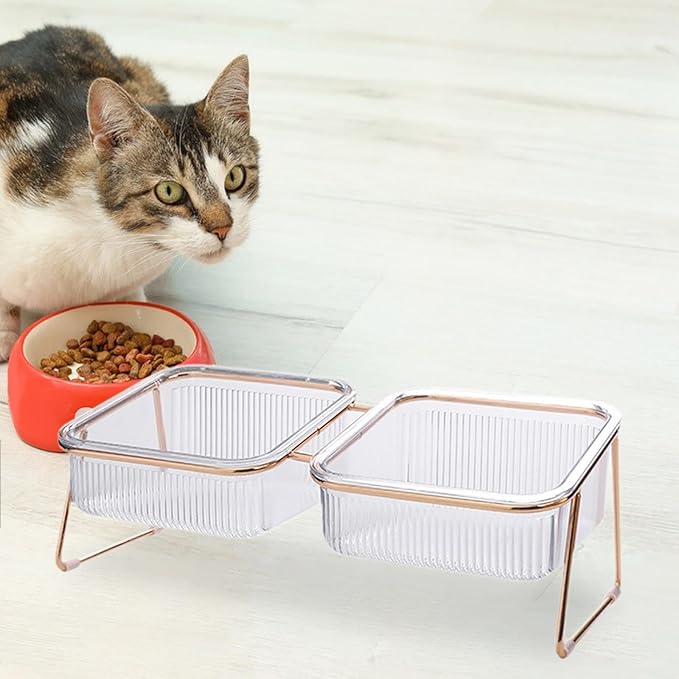 Double Cat Food Bowls Watering and Feeding Neck Protection Elevated Shallow for Small and Medium Cat Cat Food Dish Pet Bowls