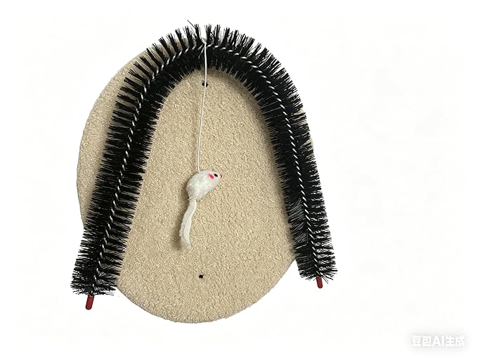 Cat Arch Grooming Brush, Self Groomer wtih Solid Wood Scratching Pad Rubbing Post & Toy with bell Pet Scratchers Fur Massager Cat Face Head Self Grooming Brush for Kittens Small Cats