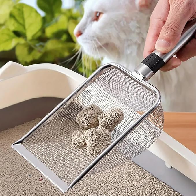 Stainless Steel Cat Litter Scoop, Mesh Shove, Kitty Metal Scooper, Deep Shovel, Long Handle, Poop Sifting, Kitten Pooper Lifter, Durable, Heavy Duty, for Litter Box
