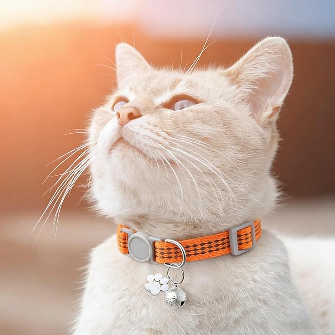 3 Pack Reflective Breakaway Collars with Bell and Paw Charm, Adjustable Safety Collars for Small Cats, Kittens, and Tiny Puppies - Night Visibility for Evening Outings