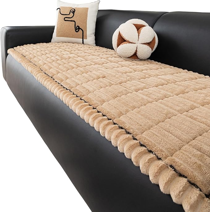 Anti-Slip Sofa Cushion, Washable Couch Cover Cat Mat Pet Pad Blanket for Furniture Protector Customizable Sofa Slipcover Pets Friendly(90x260cm(35x102inch), Khaki)