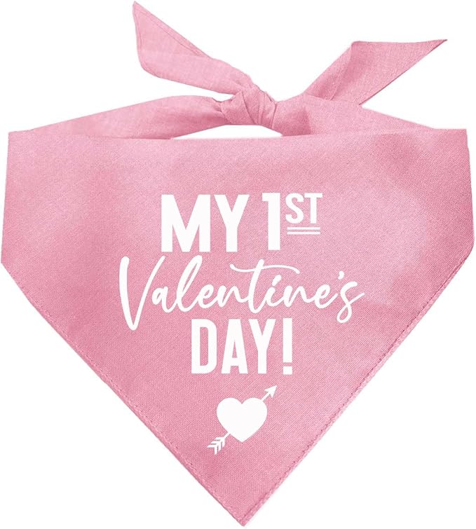 My First Valentine's Day Dog Bandana | 100% Cotton Adjustable Triangle | Made in USA | Valentine's Day | Love & Hearts |Baby Pink, One Size (158)