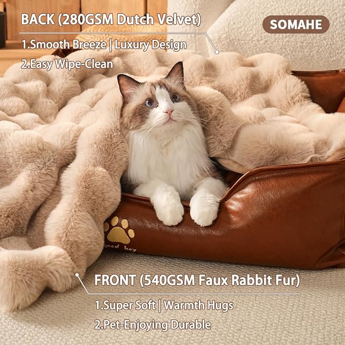 SOMAHE Pet Blanket, Reversible Sherpa & Bubble Fleece Pet Throw, Ultra-Soft Plush for Cats & Small Dogs, Machine Washable, Anti-Static, Warm & Cozy,28"×22" Inch Coffee