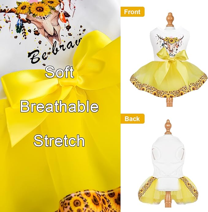Sunflower Lace Dog Dress - Cute Tutu Outfit for Small Medium Dogs and Cats - Yellow, XS, Sunflower Yellow