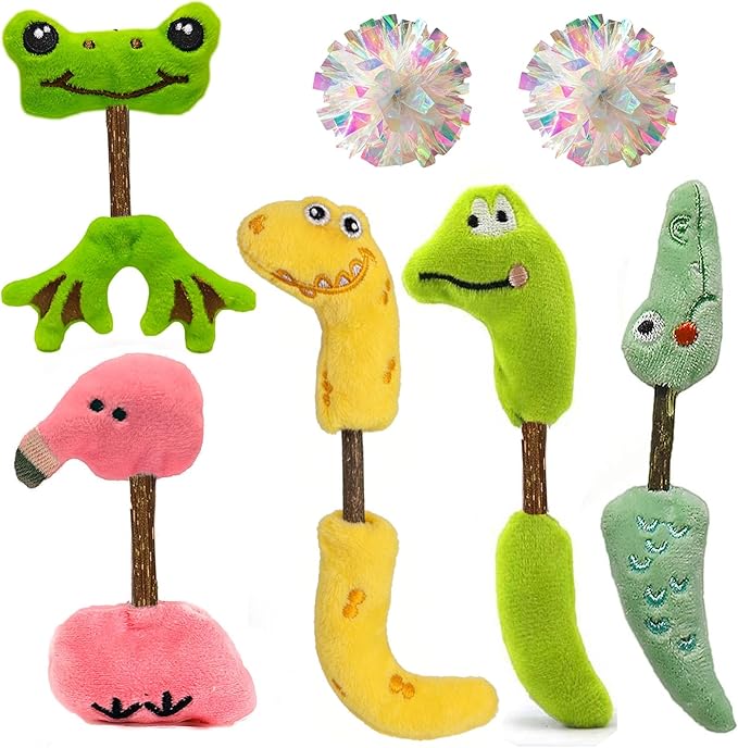 Interactive Cat Toys Set, Silvervine Chew Sticks and Cat Crinkle Balls, Indoor Cat Toys for Exercise and Dental Care, for All Cat Breeds (7 Pack)