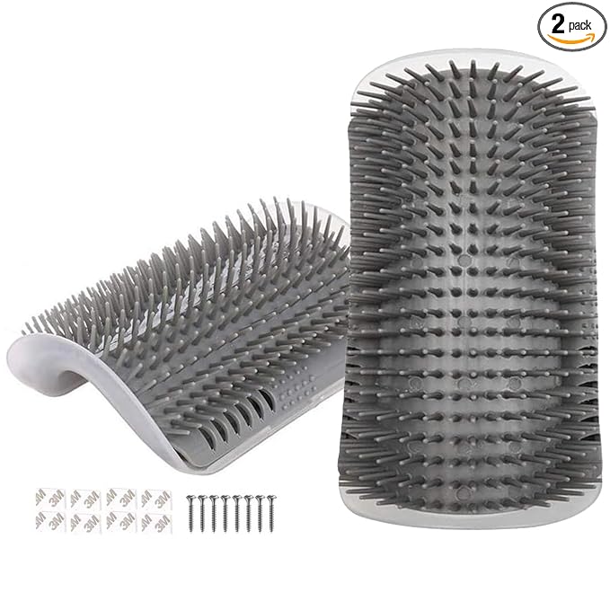 2 Pcs Upgraded Cat Self Groomer with Catnip, Corner Brush Massager for Indoor Cats, Wall Scratcher for Large & Thick-Haired Felines