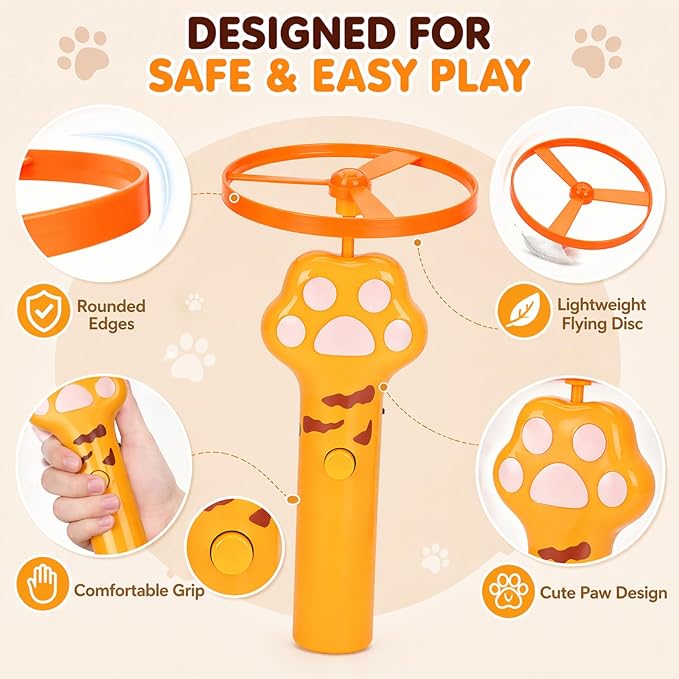 Cat Fetch Toy, Rechargeable Flying Disc Launcher Toy with 6 Flying Discs, Interactive Cat Toy for Indoor Cats, Cat Chase Toy for Bored Indoor Cats, Kittens & Adult Cats