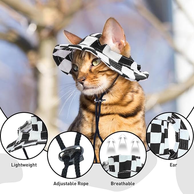 QBLEEV Cat Hats for Cats Only, Sphynx Hat with Ear Hole, Kitten Headwear Mini Sun Sombrero Caps, Summer Cat Cowboy Hats, Pet Chihuahua Sunscreen Baseball Outdoor Climbing Cap Birthday Party