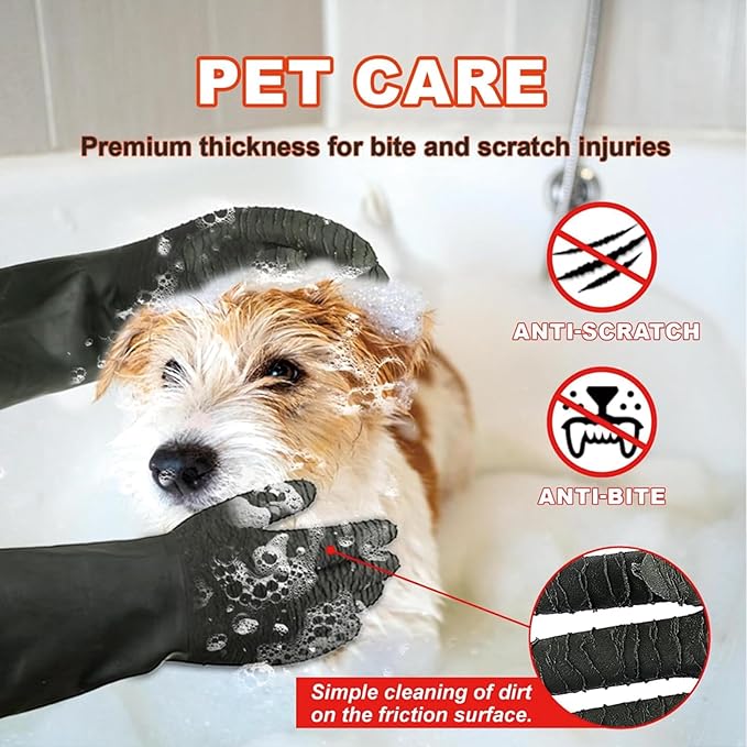 YOFANG 22" Extra Long Pet Grooming Gloves for Washing and Hair Removal,Double‑Sided Cat Bite-Proof Waterproof Brush Gloves,Suit for Short/Long Hair Pets,Black