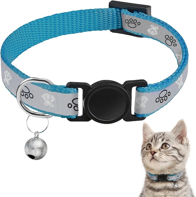 Cat Collar Breakaway, Reflective Kitten Collar with Bell, Safety Buckle Kitten Collar, Lightweight, Adjustable, Comfortable, Suitable for Boy Girl Cats (7"-13") Blue