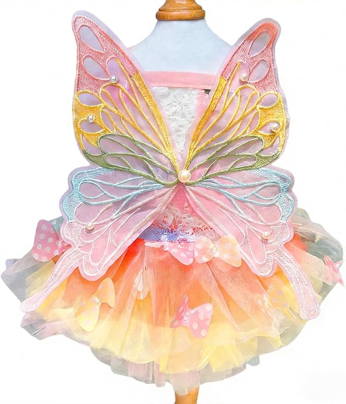Dog Cute Rainbow Butterfly Dresses Cat Princess Dresses Pet Wedding Dresses Suitable for Corgis Teddy Dogs French Bulldog (Colorful Butterfly Skirt,L)