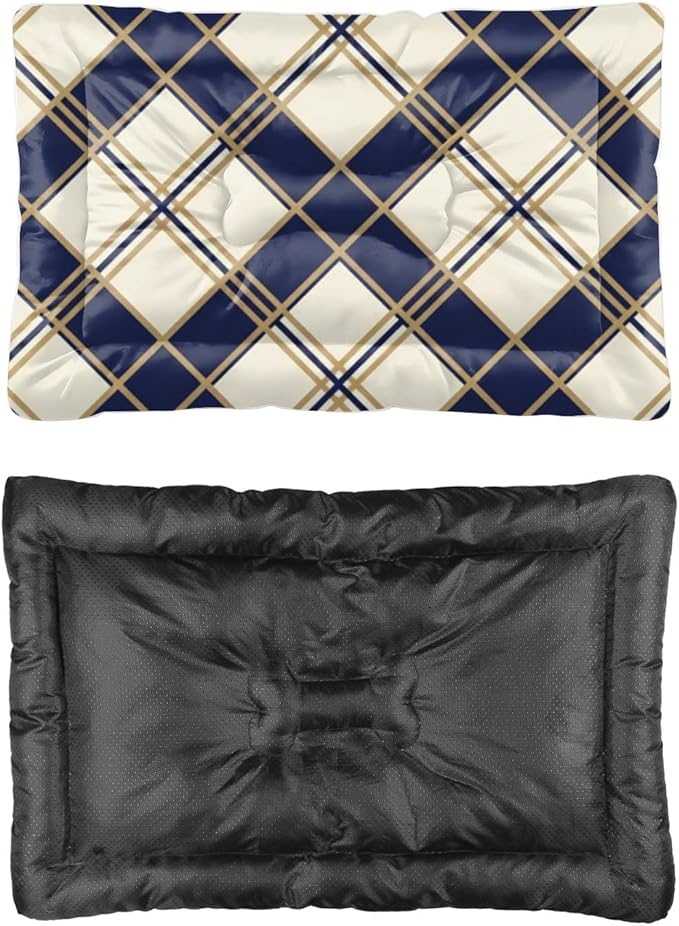 Beige Blue Plaid Mat for Dogs Non Slip Bottom Dog Bed Chew Proof Cozy Soft Dog Bed Mat for Couches Furniture Covers Pets Printed Pad Gift Premium Pet 36× 24 Inch Indoor Outdoor
