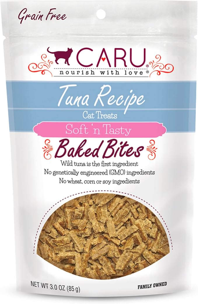 Caru - Soft ‘n Tasty Baked Tuna Bites - Natural Treats for Cats - Supports Muscle & Heart Health - Packed With Protein - Traceable Ingredients - Flavorful - Non-GMO - Made in USA - 3 oz - 1 Pack
