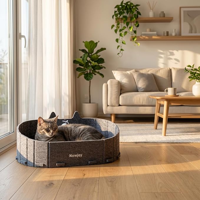 Cat Scratcher Bed for Indoor Cats 24.2 Inch Large Cardboard Cat Scratch Couch Felt Bed Cat Scratch Pad for Cat Scratching Post Board Scratchers Lounge House with Bell Ball Toys