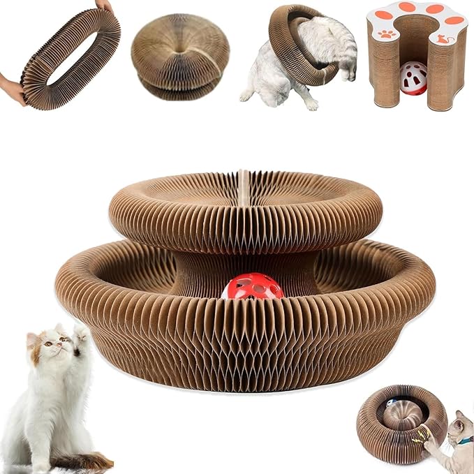 Kitty Curls Cat Toy,Magic Organ Cat Toy,Cat Scratcher for Grinding Claw Cardboard Cat Toys,Interactive Scratch Pad with Toy Ball-1pc