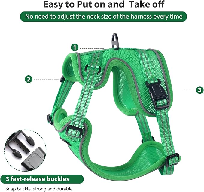 Rttochfy Cat Harness and Leash Set, Adjustable and Reflective Cat Vest, Escape Proof Kitten Harness, Easy to Put on with 3 Buckles for Cats Walking and Traveling (Green, M)