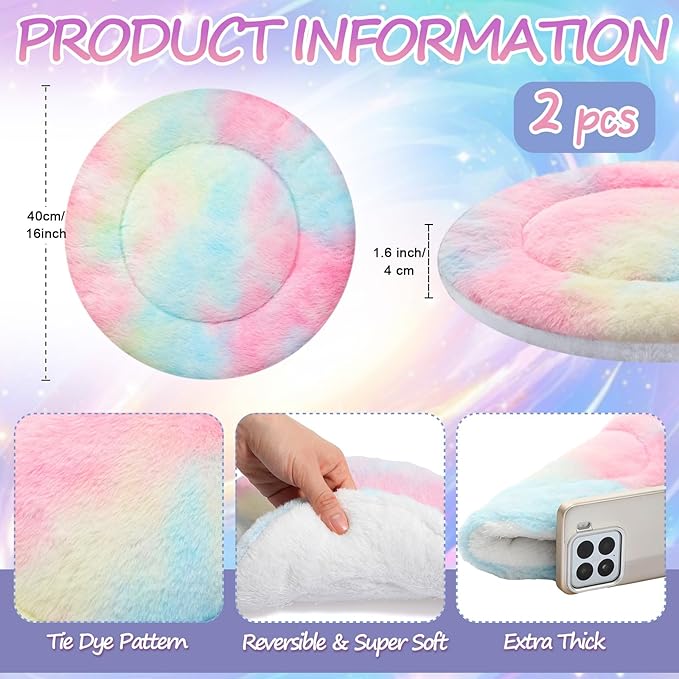 VitalCozy 2 Pack Self Heating Cat Pad Self Heating Cat Bed Machine Washable Heat Pet Mat Reversible Body Thermal Warm Round Dog Bed Crate Blanket for Feral and Indoor Cats(16'',Tie Dye)