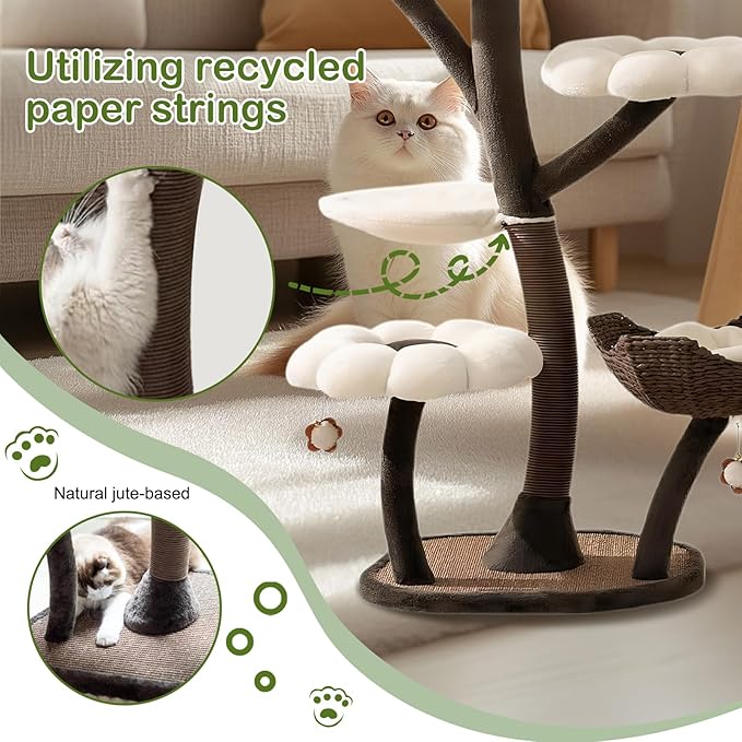 59In Flower Shaped Cat Special Shelf with Scratching Posts Cats Tree Decorative Climbing Tower Dtachable Multi Level Pets Furniture for Large & Multi-Cats Homes