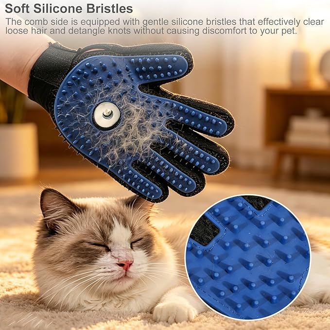 Pet Hair Management Glove with Built-in Spray - Steam Cat Glove, Dual-Sided Design,Reusable & Lightweight, Suitable for Cats, Dogs, Furniture, Car Seats, and More