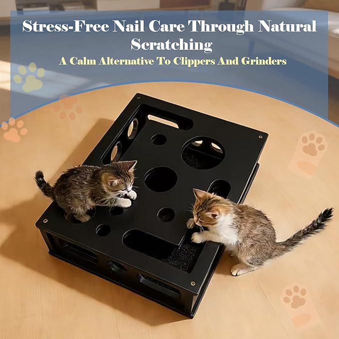 Cat Nail File Puzzle Enrichment Box, Wooden Cat Scratch Puzzle Box with Sandpaper Inside, Cat Scratch Puzzle Enrichment Box Nail File, Stress-Free Alternative to Clippers and Grinders for Indoor Cats