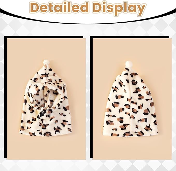 Pet Neck Warmer with Hat, Leopard Print, Adjustable Drawstring, Soft Polyester, for Dogs and Cats (Leopard Print, Medium)