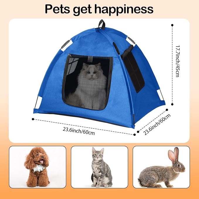 Portable Pet Tent with Full-Enclosure Zippered Mesh Door, Indoor & Outdoor Cat House for Safety & Ventilation, Cozy Nest for Cats, Puppies & Small Animals, Blue