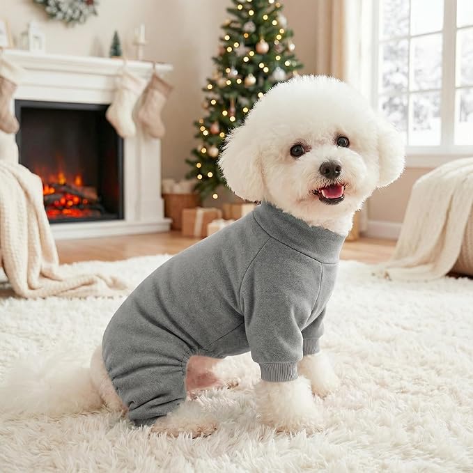 Velvet Dog Pajamas Stretchy Pet Clothes Puppy Jumpsuit Solid Color Cat Clothes for Small Pet Dog and Cat(Dark Grey, Large)
