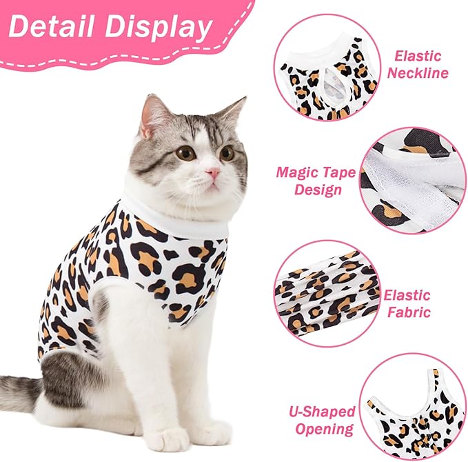 Coppthinktu Cat Recovery Suit Female Cats Onesie for Cats, Breathable Cat Surgery Suit for Surgical Abdominal Wounds Skin Diseases, Cute Kitten Spay Recovery Suit E-Collar Alternative Anti Licking