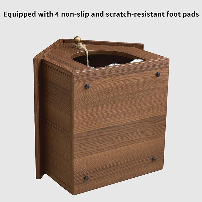 Cat House for Indoor Cats - Modern Wooden Covered Cat Cave Bed, Sturdy & Durable Cat Hideaway Hanging Ball Toy & Warm Plush Mat Included, Easy Video Assembly.
