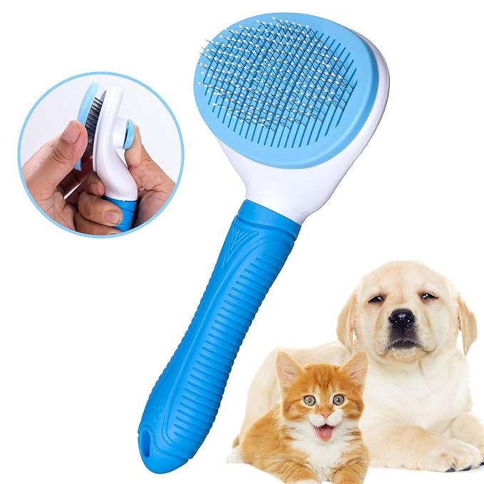 Aogeili Self Cleaning Slicker Brush, Skin Friendly Deshedding Grooming Tool for Dogs, Cats & Bunny, One-Click Release Removes Loose Undercoat, Mats & Tangles, for Long & Short Hair Shedding Pets