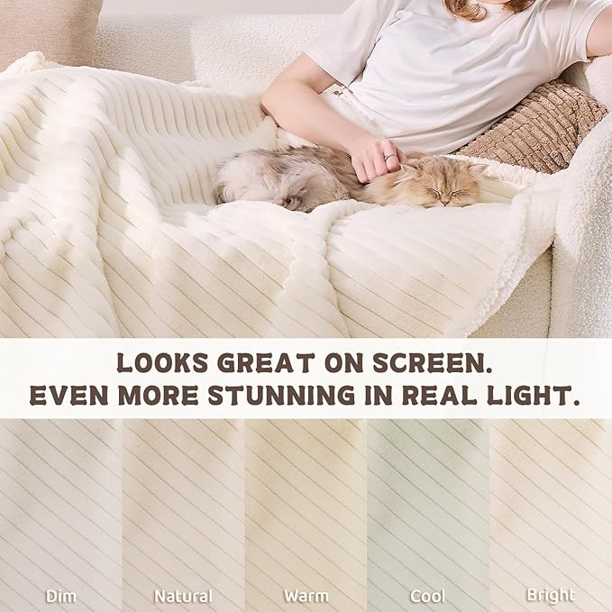 Qeils Waterproof Calming Dog Blanket for Large Dogs, Noiseless Soft Plush Pet Blanket for Bed, 500GSM Thick Faux Fur Pet Throw, Cozy Couch Furniture Protection Washable, Cream, 50x60IN