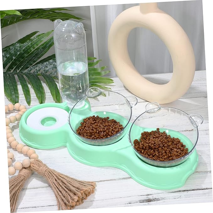 Toddmomy 3-in-1 PET Bowls for Cats and Dogs Multifunctional Feeding and Water Bowls with Automatic Water Bottle Plastic PET Dishes