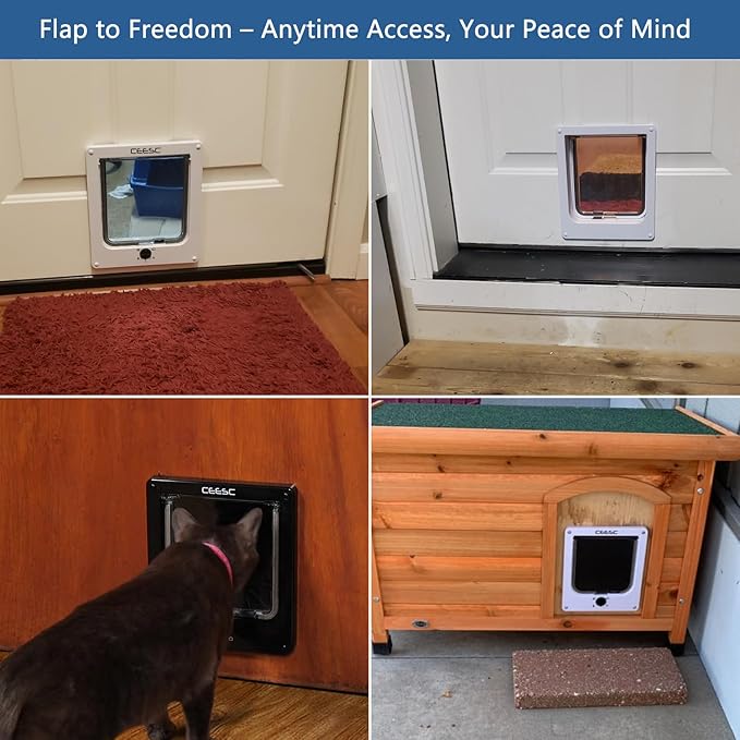 CEESC Extra Large Cat Door (Outer Size 11.6" x 9.8"), Rotary 4 Way Locking Cat Door for Interior Exterior Doors, Weatherproof Pet Door for Cat & Doggie with Circumference < 24.8",Upgraded Version