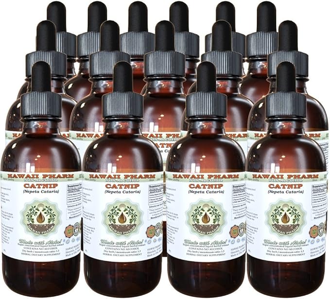 Catnip Alcohol-Free Liquid Extract, Catnip (Nepeta Cataria) Dried Leaf and Flower Glycerite Hawaii Pharm Natural Herbal Supplement 15x4 oz