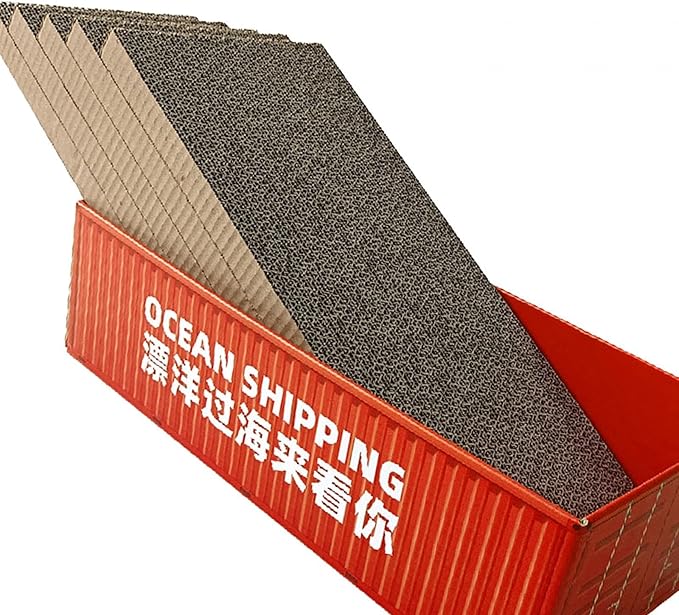5X Cat Scratchers Cardboard Cat Scratching Corrugated Board Mat Interactive Cat Toy Lounge Couch Bed for Grinding Claws Furniture Protection, Red Box