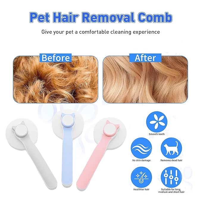 Cat Brush for Shedding, Pet Hair Remover Glove & Flea Comb, Grooming Brush for Long or Short Haired Cats, Kitten & Rabbit Massage Tool, Removes Loose Fur, Indoor Pet Accessories