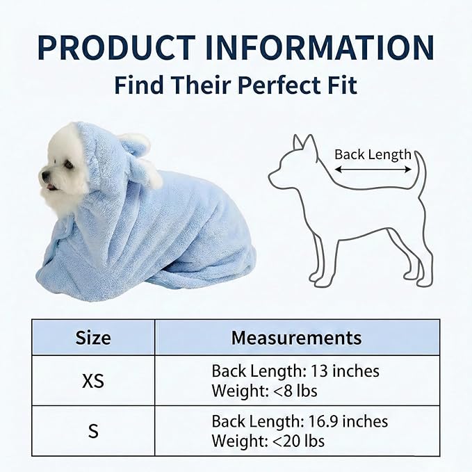 Dog Bathrobe Super Absorbent Towel for Small Dogs Cats Fast Drying Dog Robe Coat with Hood Puppy Cat Bath Towel Wrap Pet Grooming Supplies After Shower (Yellow,S)