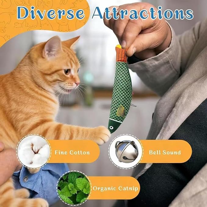 2 Pcs Fish Shaped Catnip Toys Crinkle Sound Cat Chew Toys for Teething Interactive Plush Toys for Indoor Cats Self Play Chew Sticks Bored Relief Perfect Cat Gift (2 Pcs Pack)