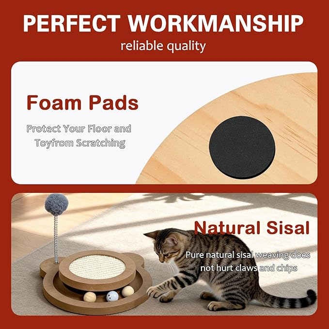 Cute Cat Scratcher,Interactive Scratcher Toys for Indoor Cats and Kitten Natural Sisal Cat Scratch Mats Track Balls Spring Toy