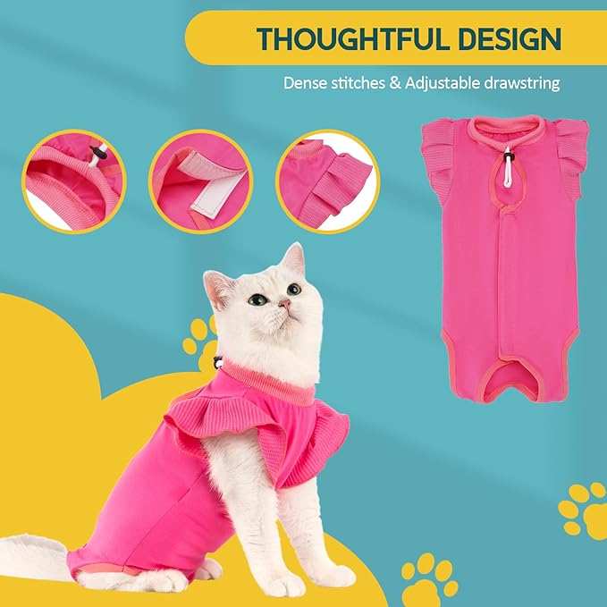 Avont Cat Recovery Suit - Post-Surgery Onesie for Cats, Alternative to Cone of Shame, Protective Spay Suit for Female Kitten, Ideal for Healing and Skin Conditions -Magenta(M)